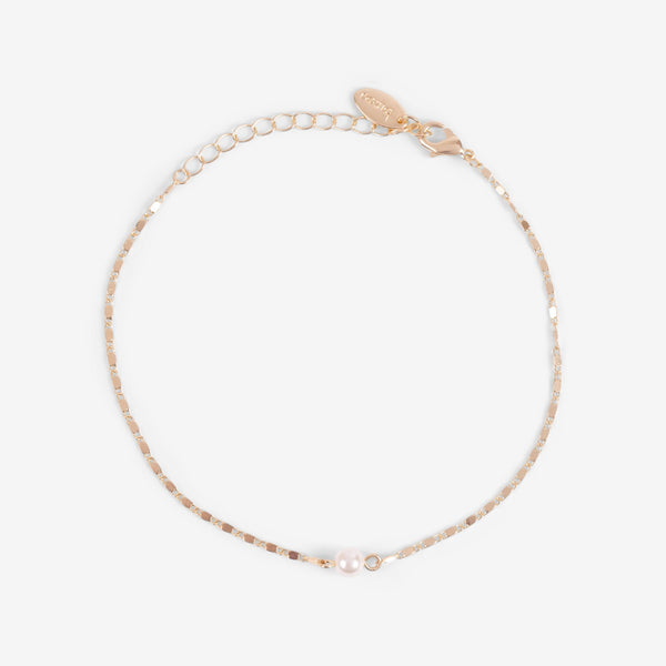 Charger l&#39;image dans la galerie, Délicate chaîne de cheville dorée et texturée avec perle centrale
