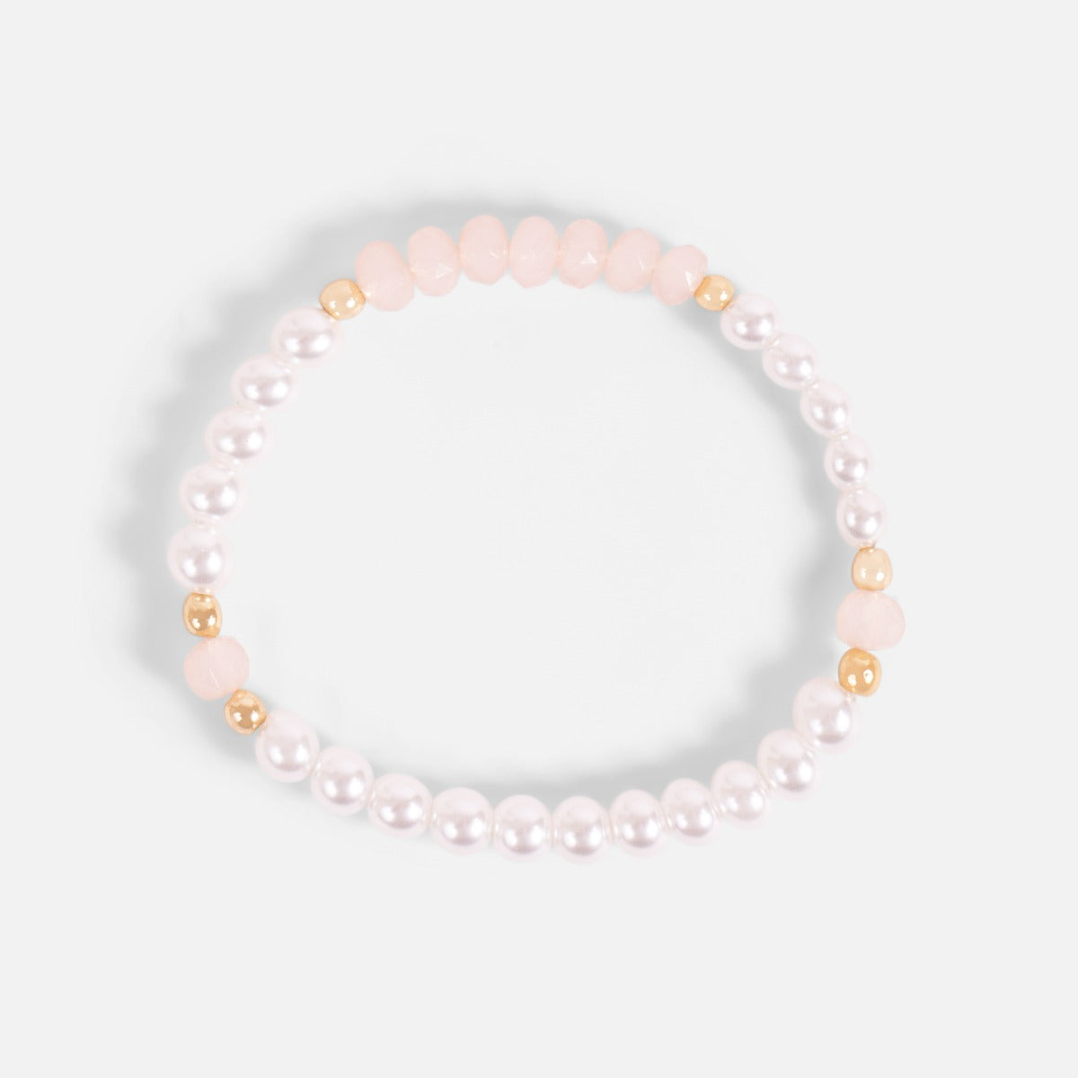 Ensemble de deux bracelets élastiques avec perles, billes roses et dorées