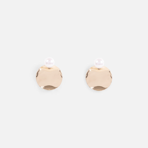 Load image into Gallery viewer, Small fixed earrings with golden disc and pearl
