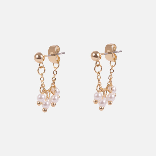 Charger l&#39;image dans la galerie, Trio de boucles d’oreilles doré fixe et anneaux avec perles
