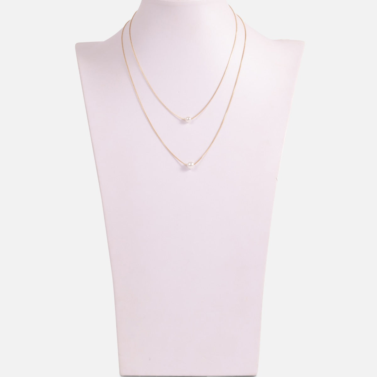 Set of two separate golden necklaces with pearl charm