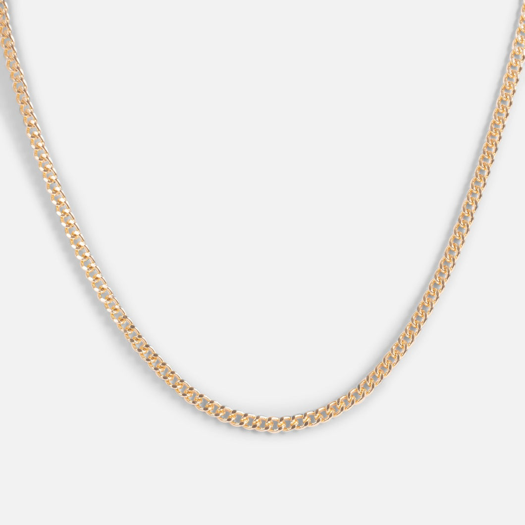 Golden mesh necklace with hammered circle clasp and pearl charm