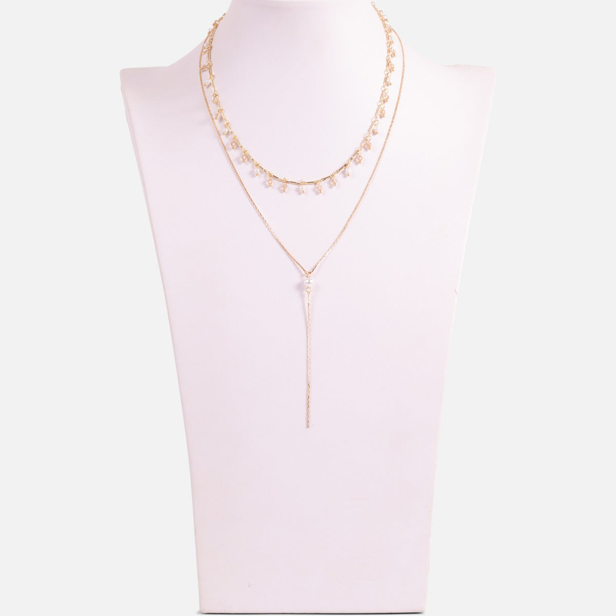 Collier doré deux rangs avec perles