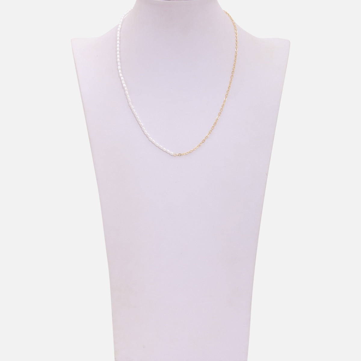 Necklace with half golden chain and half pearls