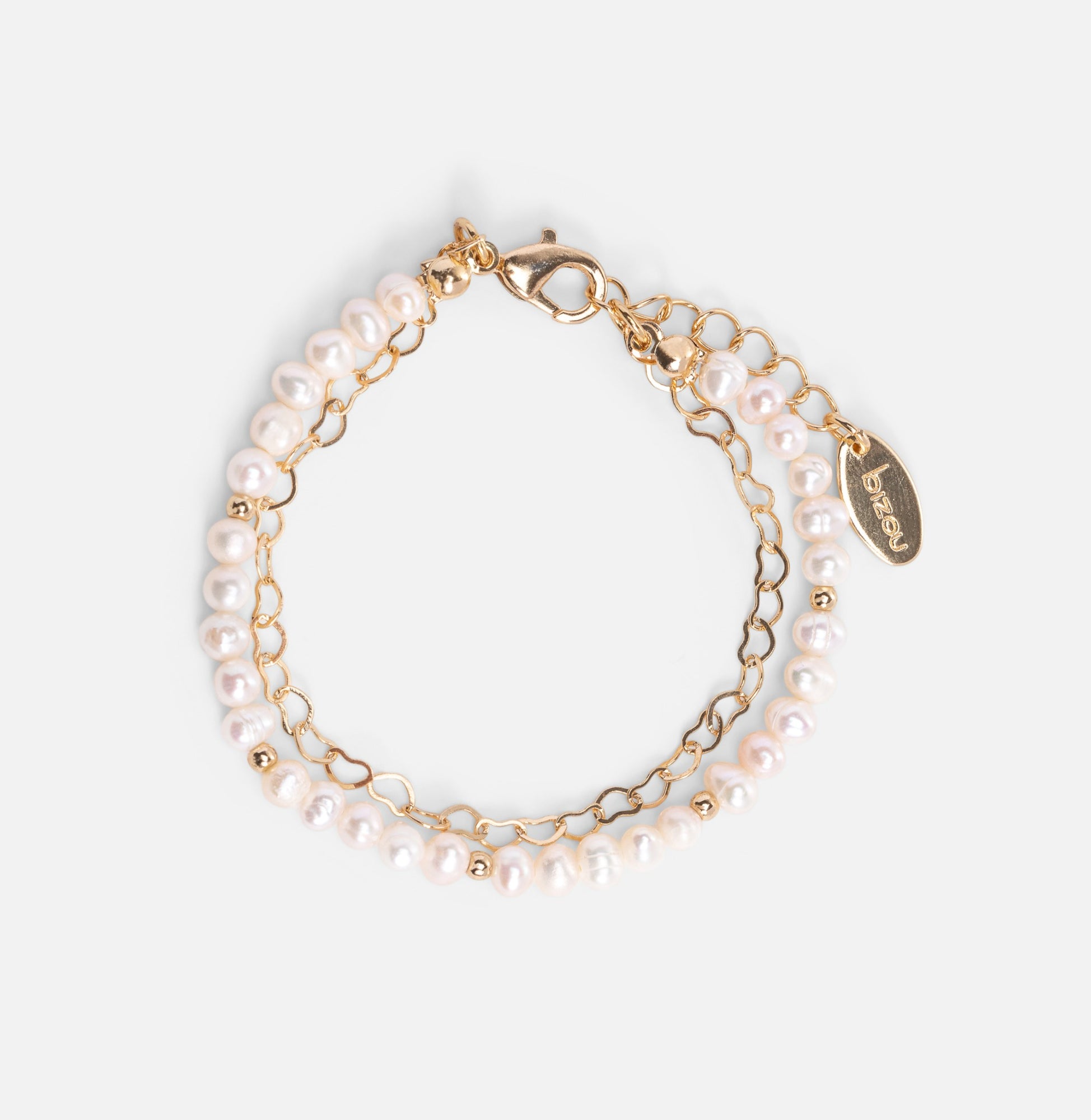 Golden bracelet with heart and pearl chains 