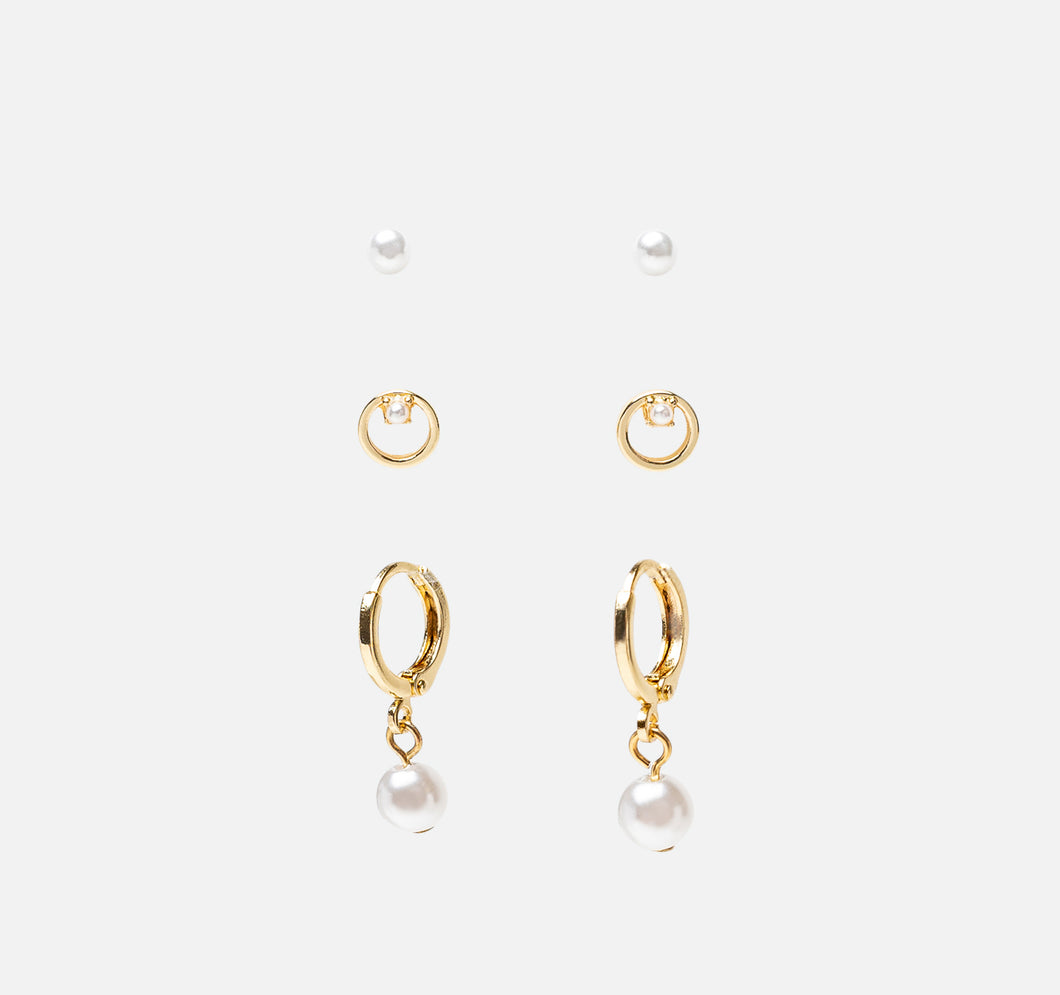 Trio boucles d’oreilles perles, cercles et anneaux avec breloque perle