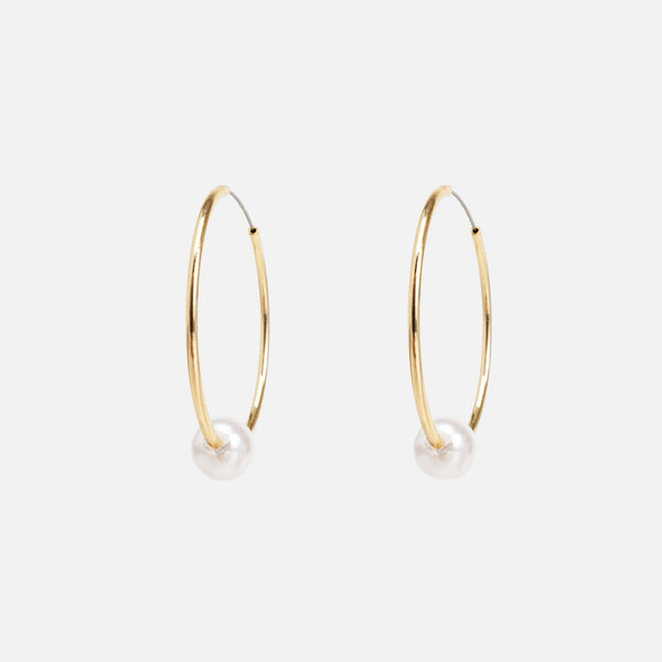 Load image into Gallery viewer, Golden hoop earrings with pearl insert
