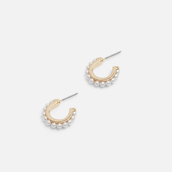 Charger l&#39;image dans la galerie, Ensemble de boucles d’oreilles fixes dorées et anneaux avec perles
