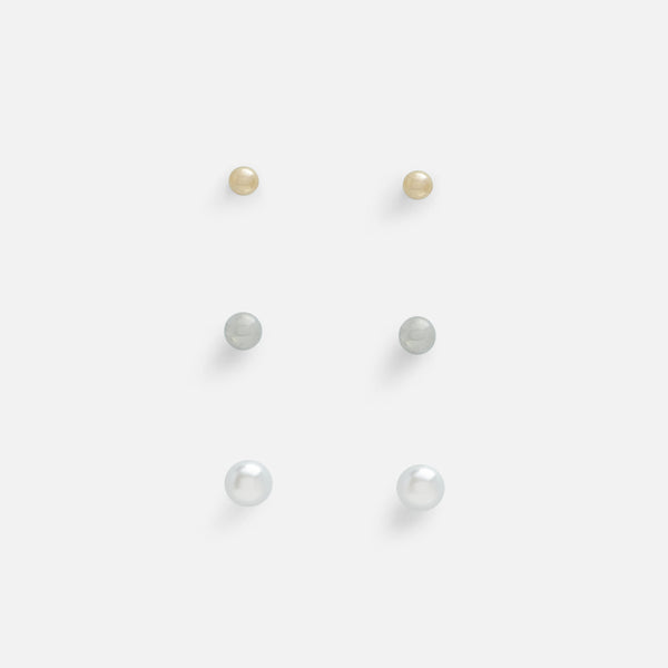 Load image into Gallery viewer, Golden, silver and pearl fixed earrings set
