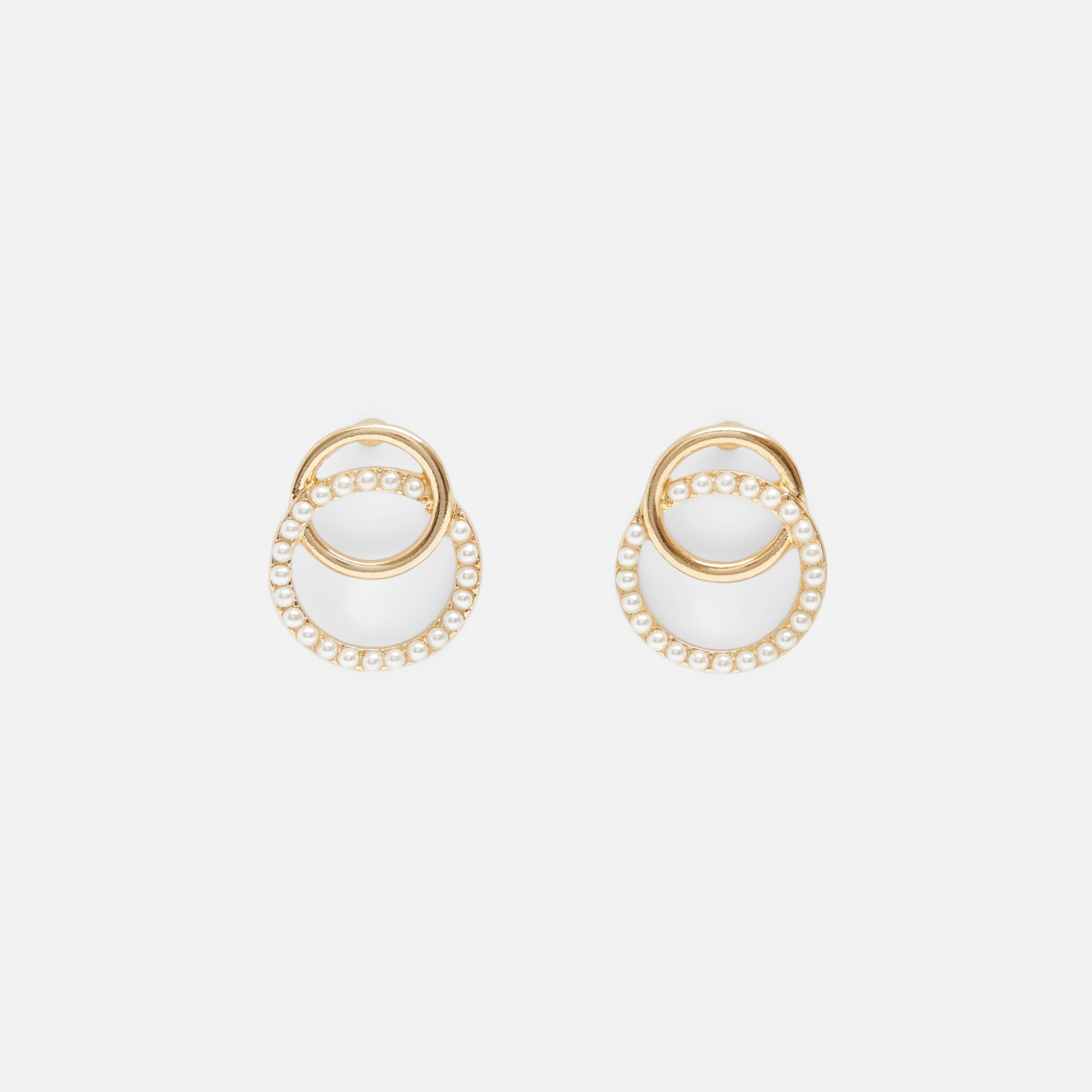 Boucles d’oreilles dorées double cercles avec perles