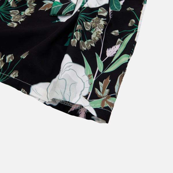 Load image into Gallery viewer, Black kimono-lingerie with white floral print

