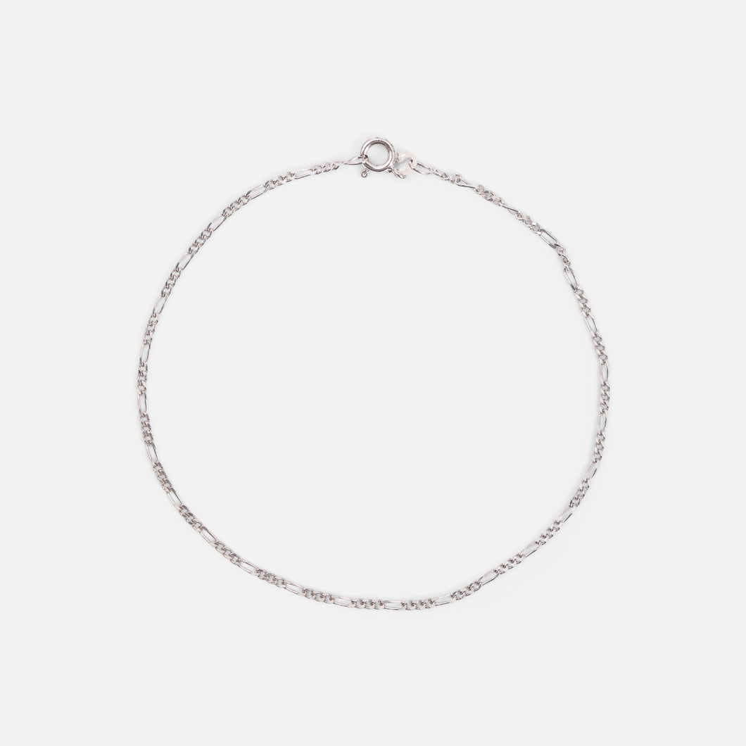 Thin sterling silver ankle chain with figaro mesh