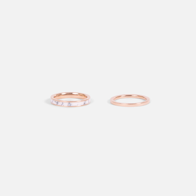 Duo de bagues rose dorées en acier inoxydable