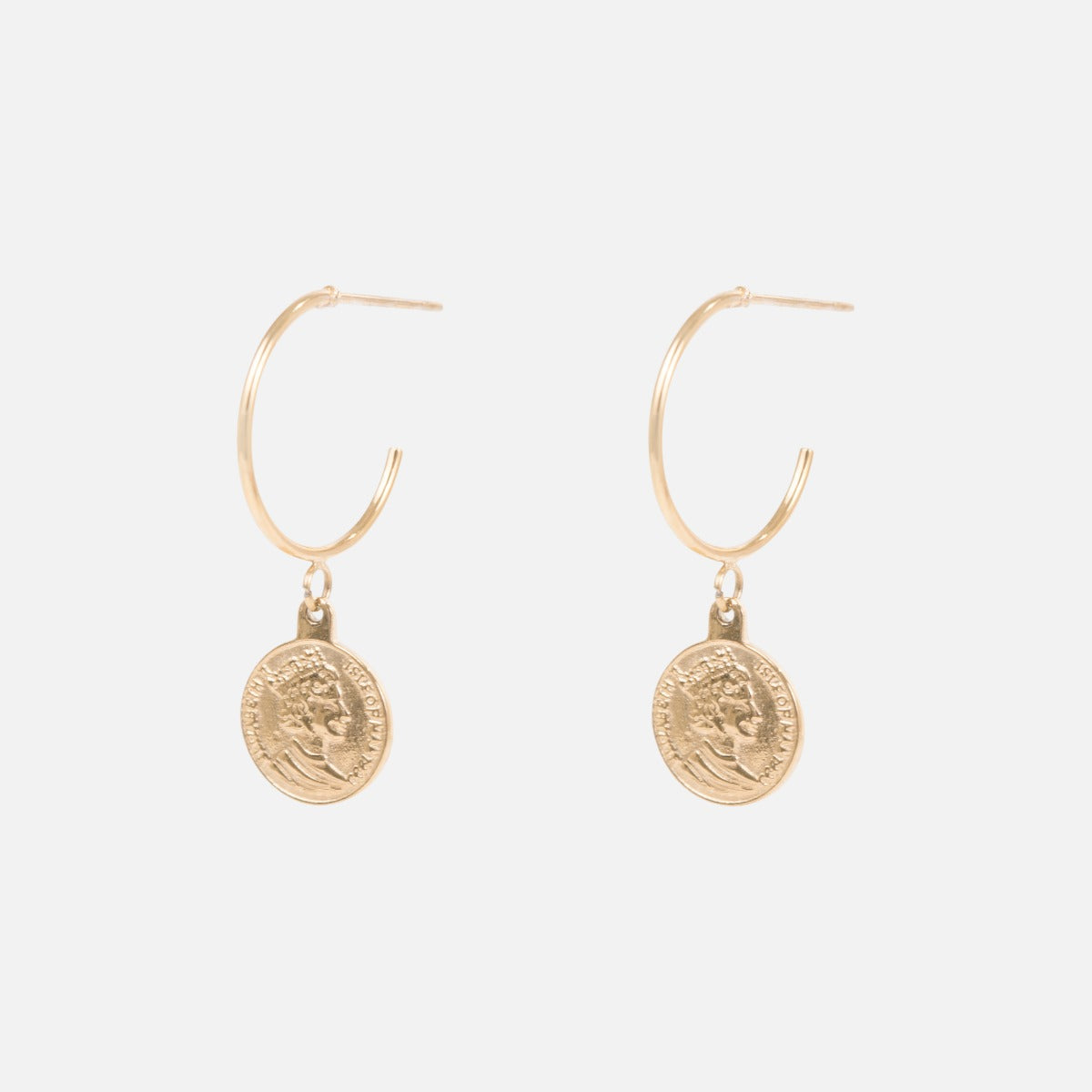 Golden stainless steel earrings with coin