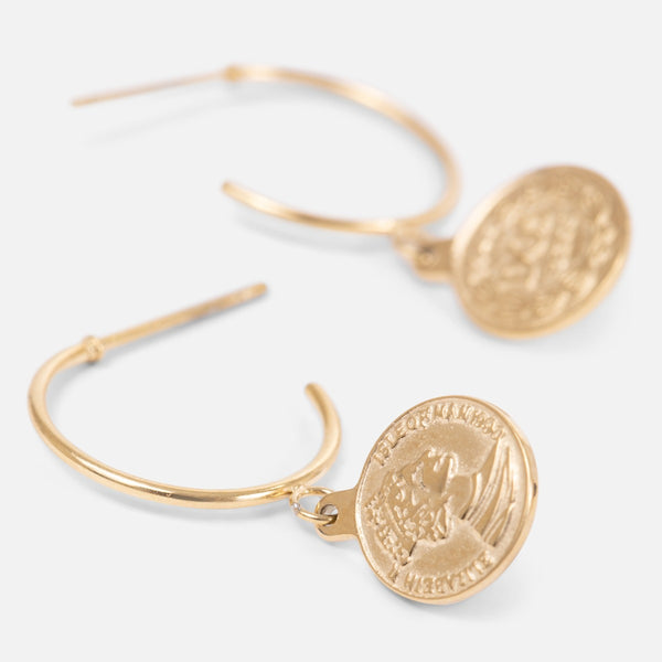 Load image into Gallery viewer, Golden stainless steel earrings with coin
