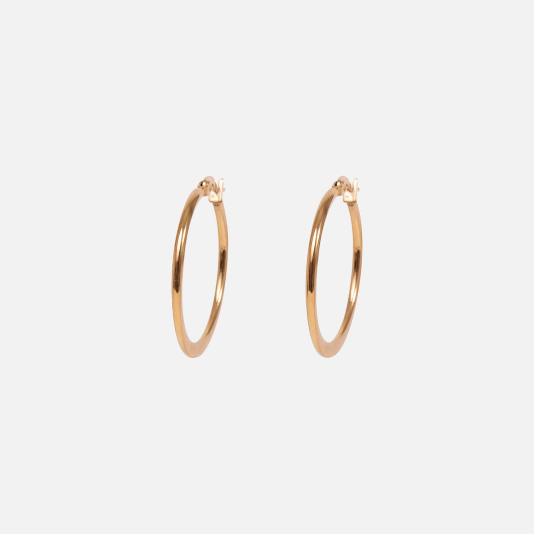 Stainless steel golden hoop earrings with stable clasp