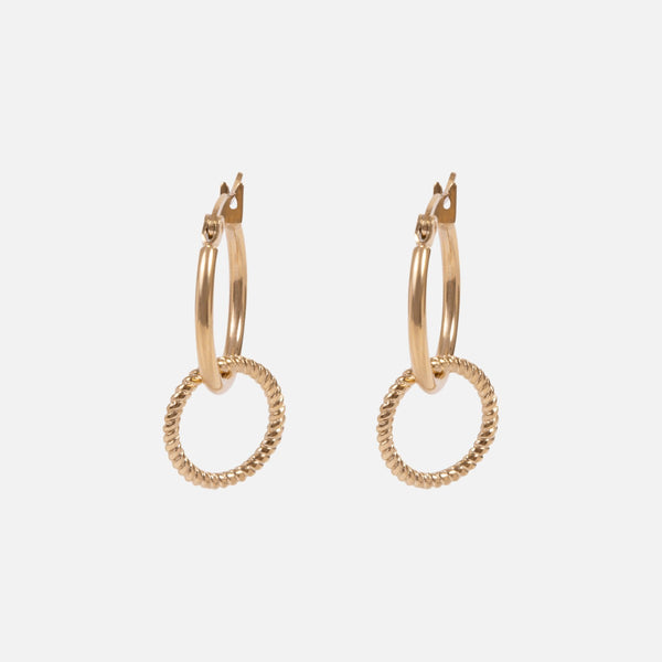 Charger l&#39;image dans la galerie, Boucles d’oreilles dorées acier inoxydable avec deux anneaux différents
