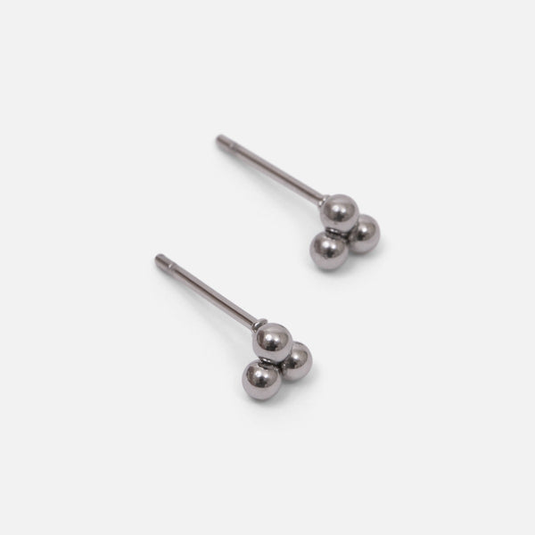 Load image into Gallery viewer, Set of three silver stainless steel stud earrings with hoops and beads
