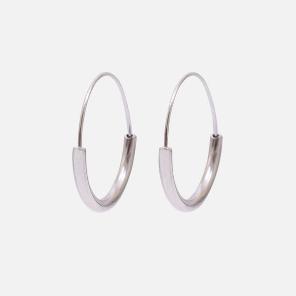 Load image into Gallery viewer, Silver stainless steel hoop earrings with wide half circle
