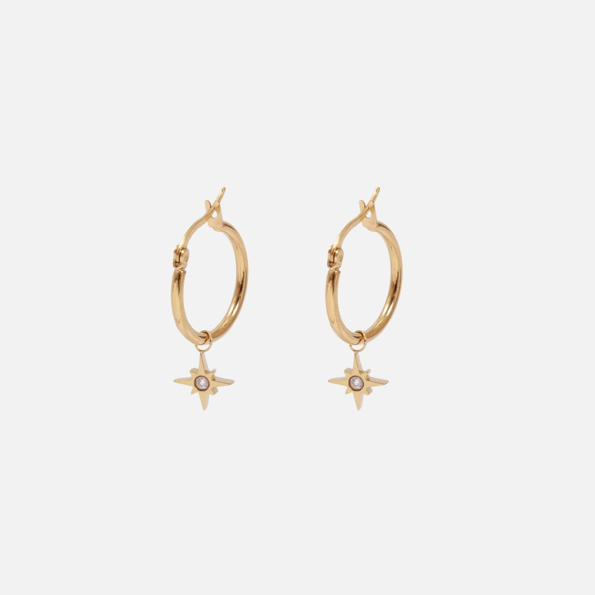 Golden earrings with star charm in stainless steel