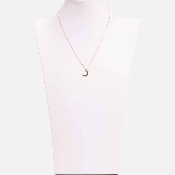 Load image into Gallery viewer, Golden necklace with shinny mesh and moon charm in stainless steel
