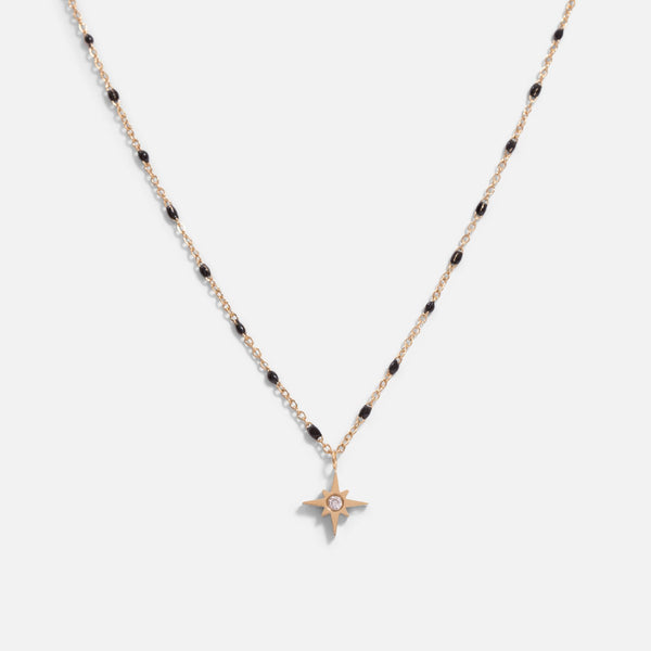 Load image into Gallery viewer, Golden necklace with black beads and star charm in stainless steel

