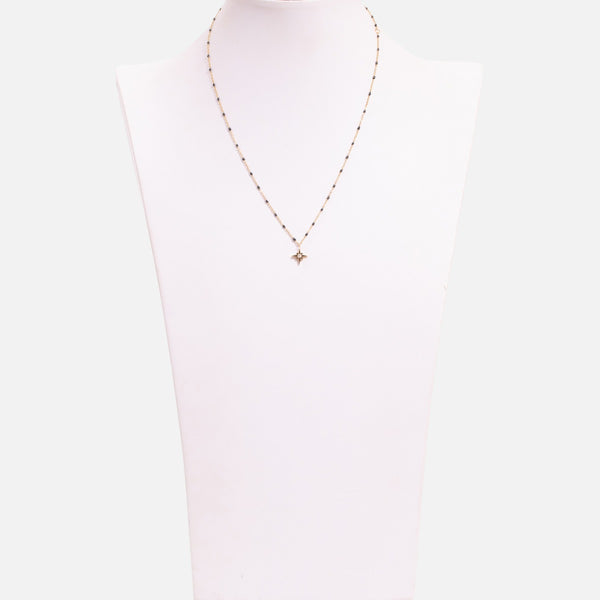 Charger l&#39;image dans la galerie, Collier doré conçu de mailles noires avec étoile en acier inoxydable
