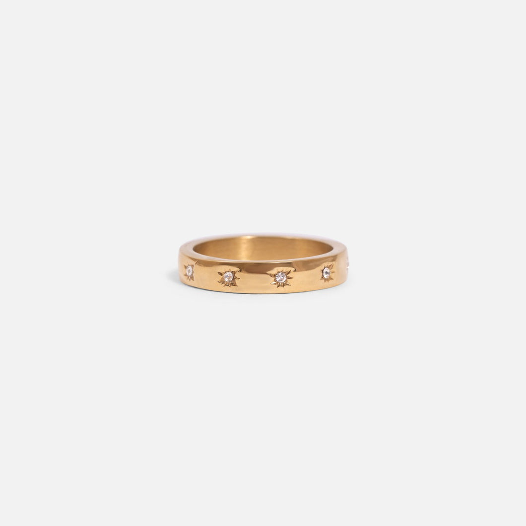 Plain golden ring with stones insertion in stainless steel