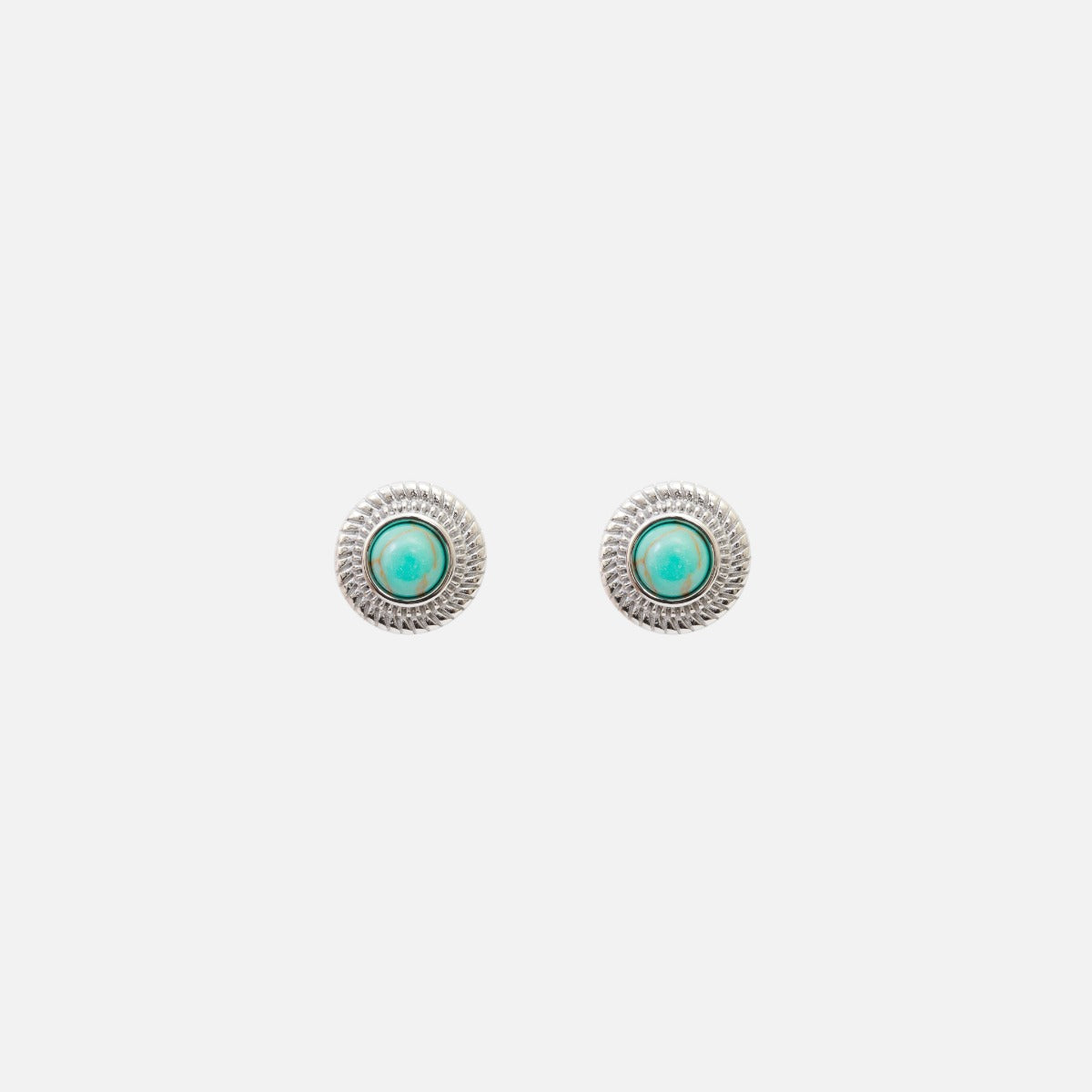 Boucles d’oreilles turquoise fixes avec contour texturé argenté en acier inoxydable