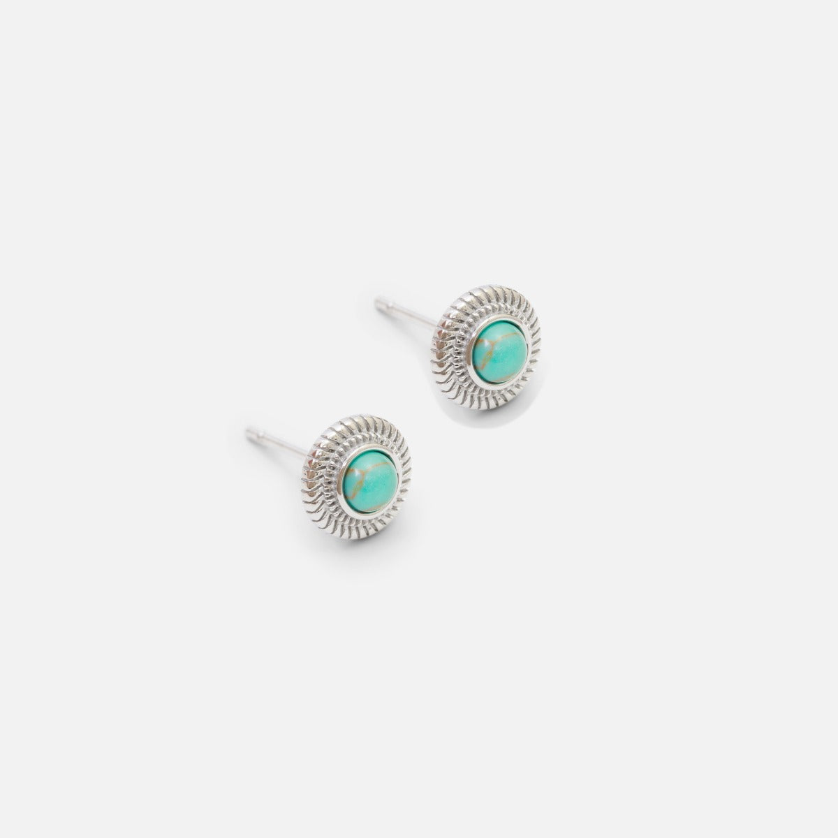 Boucles d’oreilles turquoise fixes avec contour texturé argenté en acier inoxydable