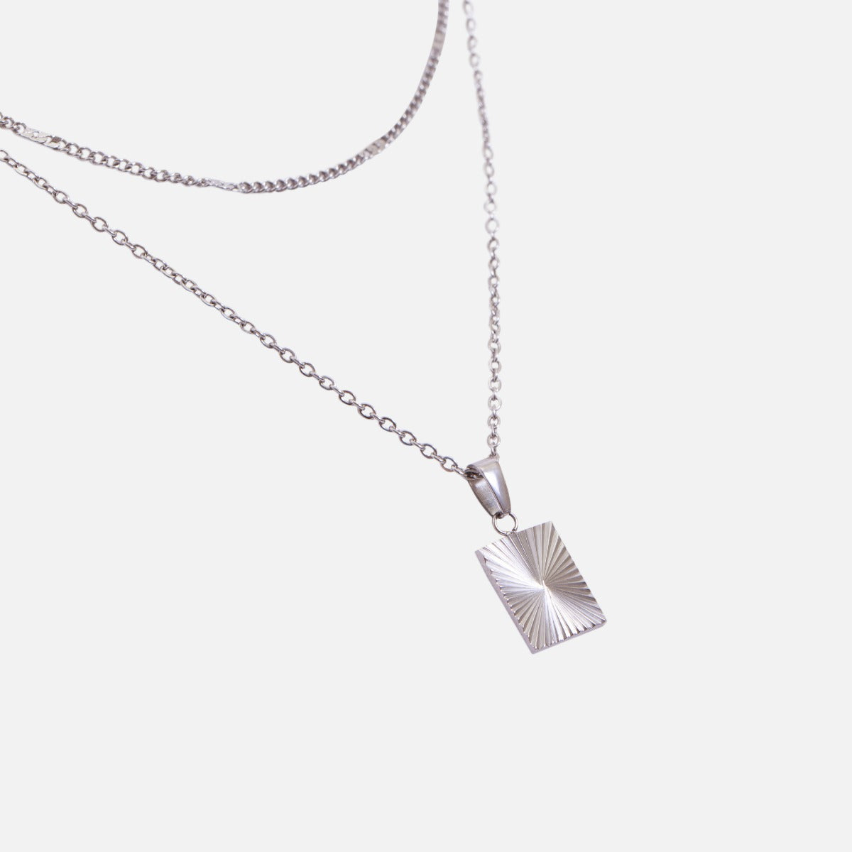 Double chain stainless steel necklace with rectangle charm
