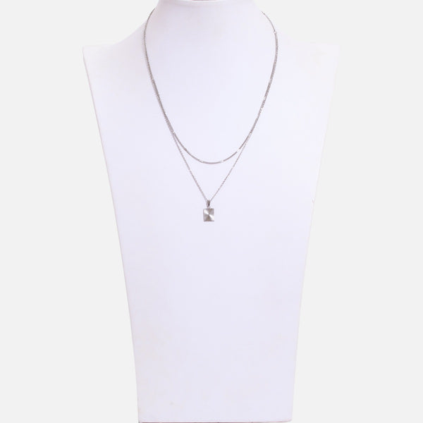 Load image into Gallery viewer, Double chain stainless steel necklace with rectangle charm
