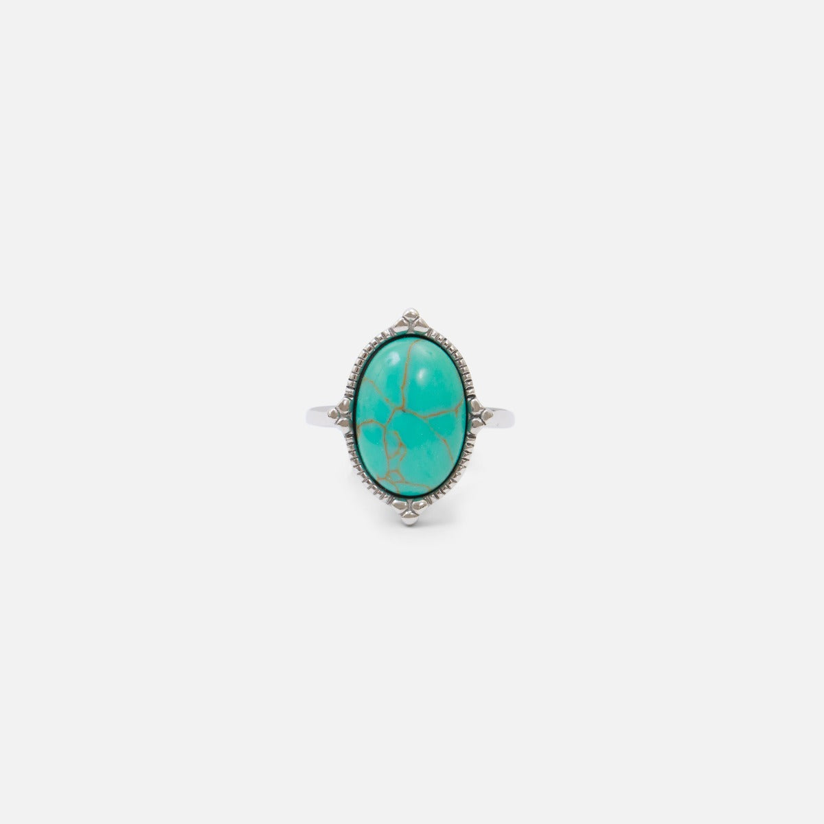 Adjustable stainless steel silvered ring with turquoise stone