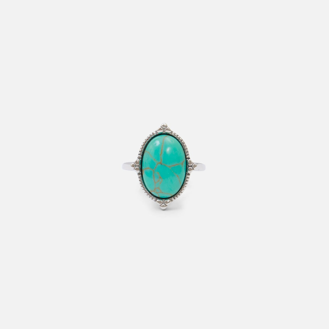 Adjustable stainless steel silvered ring with turquoise stone