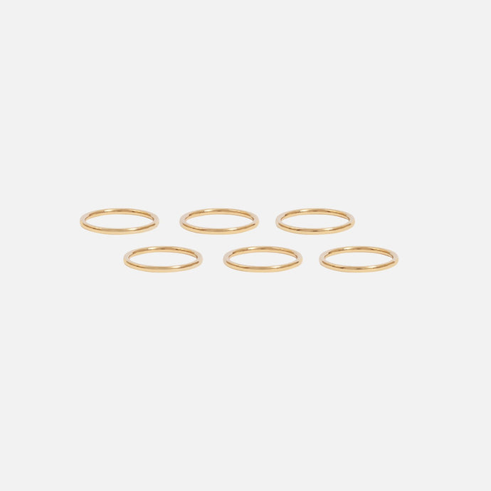 Set of six golden stainless steel midi rings