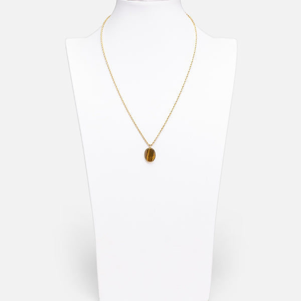 Load image into Gallery viewer, Golden twisted chain with tiger&#39;s eye charm in stainless steel
