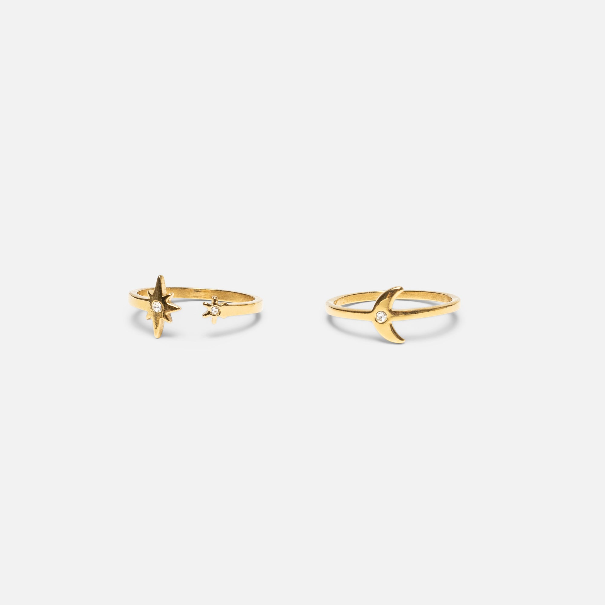 Duo golden star and moon rings in stainless steel