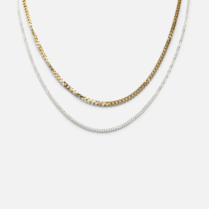 Collier double chaîne deux tons en acier inoxydable