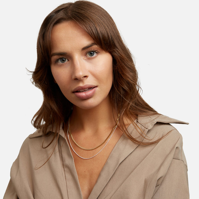 Collier double chaîne deux tons en acier inoxydable