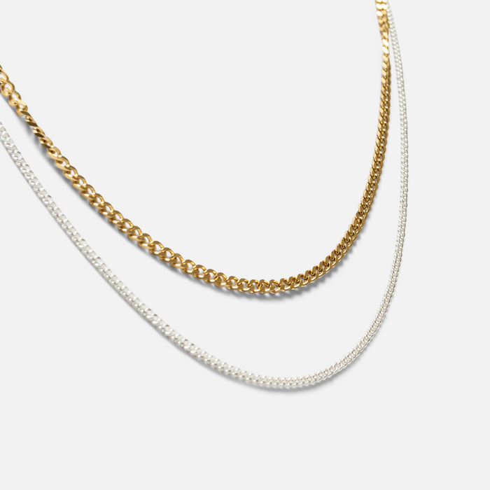 Collier double chaîne deux tons en acier inoxydable