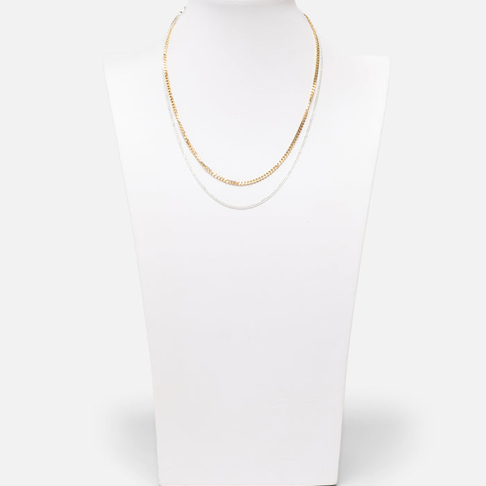 Collier double chaîne deux tons en acier inoxydable