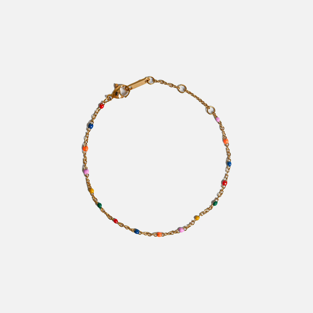 Golden stainless steel bracelet with multicolor beads