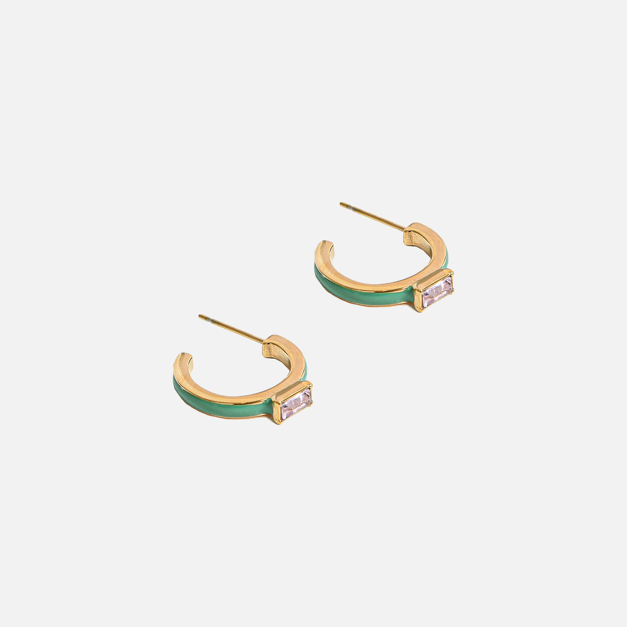 Boucles d’oreilles anneaux dorées avec pierre rectangulaire en acier inoxydable
