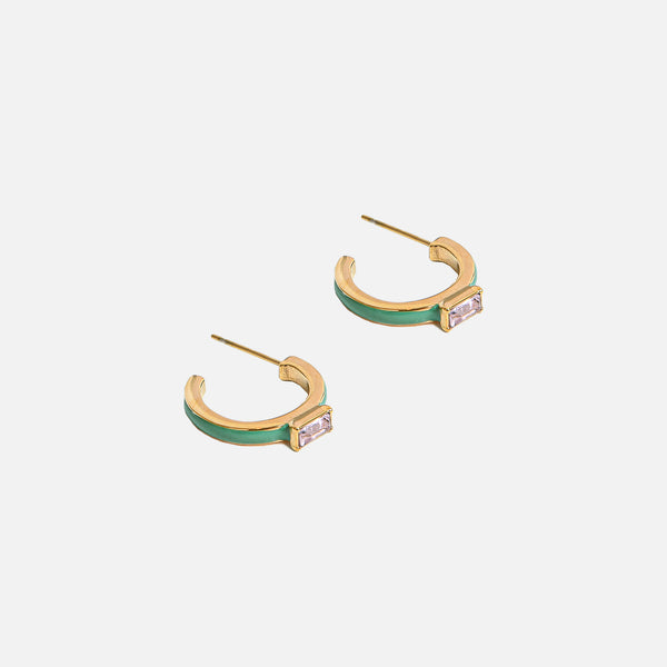 Charger l&#39;image dans la galerie, Boucles d’oreilles anneaux dorées avec pierre rectangulaire en acier inoxydable
