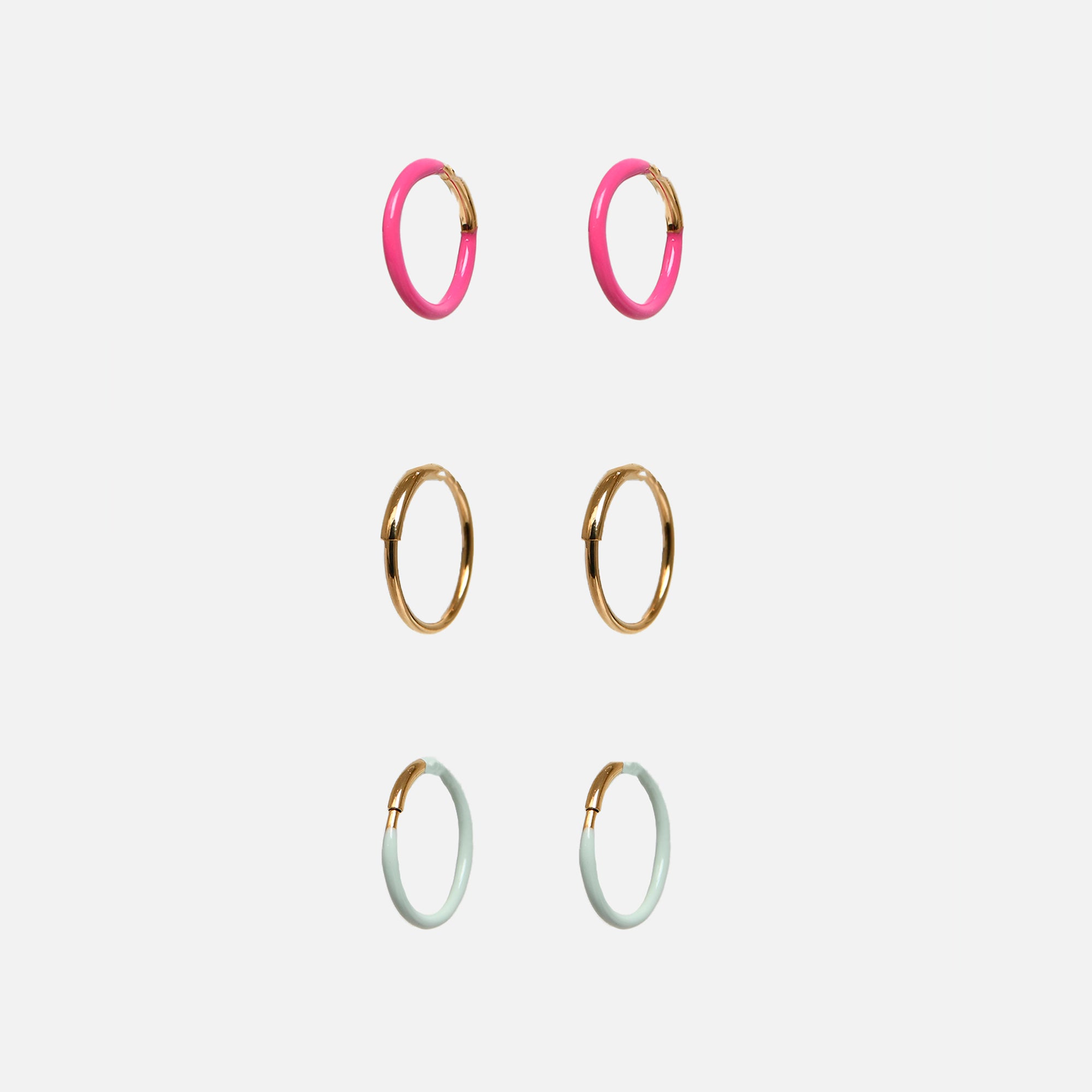 Trio of three colors hoop earrings in stainless steel