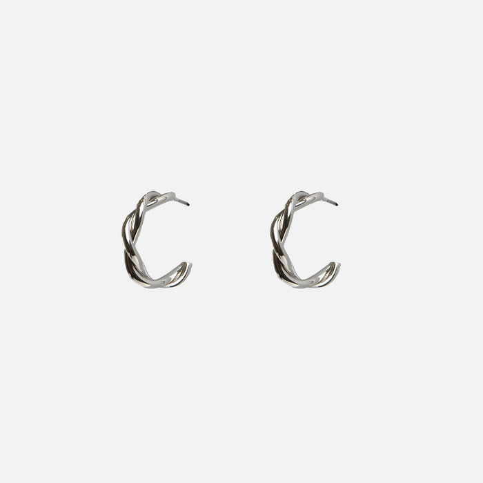 Boucles d’oreilles anneaux torsadés argentés en acier inoxydable