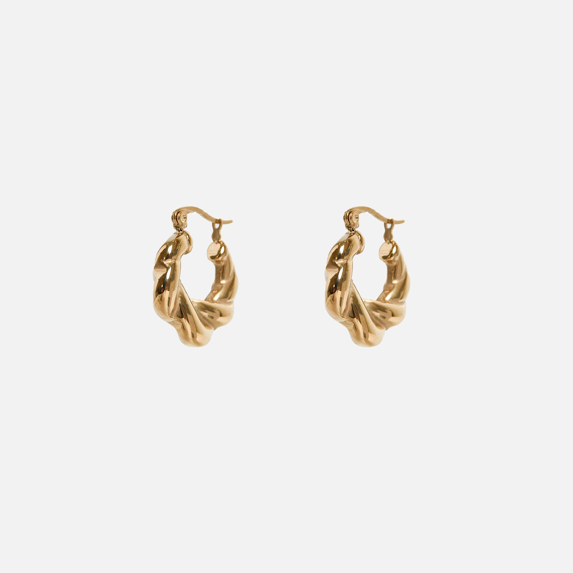 Stainless steel twisted golden hoop earrings