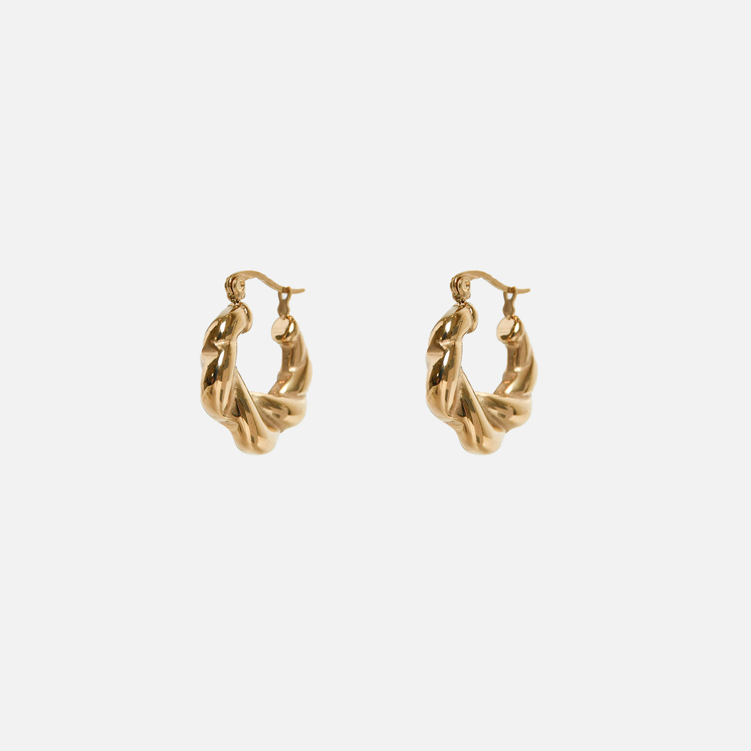 Boucles d'oreilles anneaux dorées tordues en acier inoxydable
