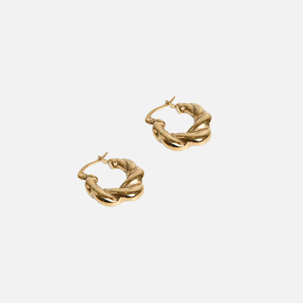 Load image into Gallery viewer, Stainless steel twisted golden hoop earrings
