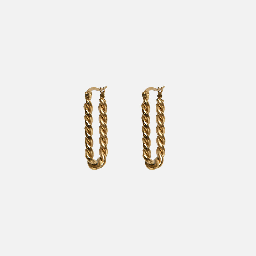 Golden twisted oval earrings in stainless steel